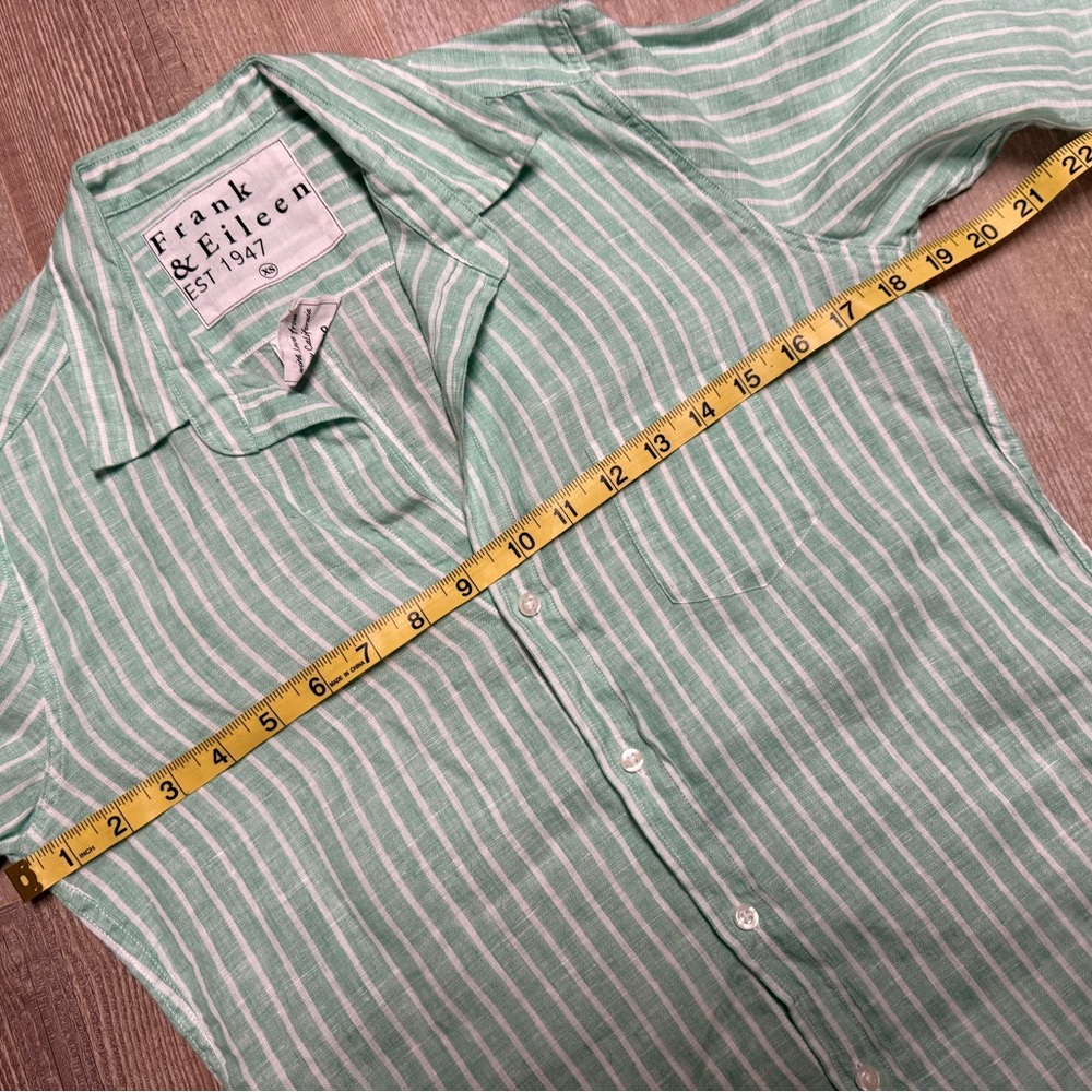 NWOT Frank and Eileen Barry Mint and White Striped Linen Blouse XS - Picture 5 of 10